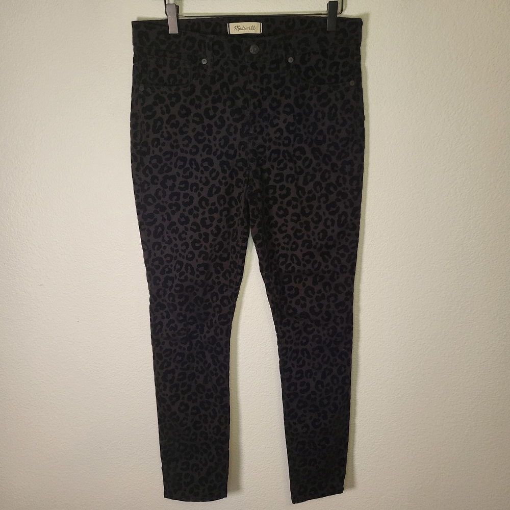 Madewell Black 9" Mid-Rise Skinny Jeans: Flocked Leopard Edition size 29